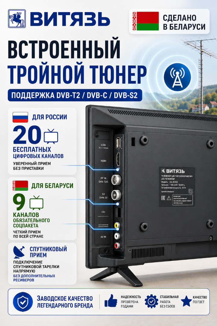Телевизор 24 дюйма Витязь D24HN01BF